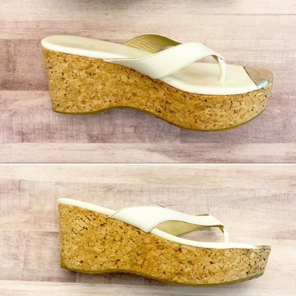 Jimmy Choo Pathos Patent Leather Cork Sandals 8/38